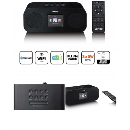 Radio internet Wi-Fi stéréo FM/DAB+ Bluetooth 5.0 noir avec écran couleur