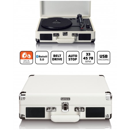 Platine Disque Vinyle rétro blanche – Bluetooth – Stéréo – vintage – haut-parleurs intégrés
