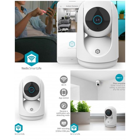 Camera de surveillance interieure Wi-Fi full hd 3mp-1296p motorisee detection de mouvement