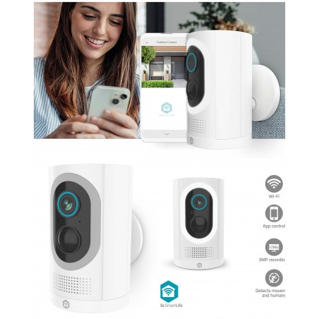 Caméra intérieure extérieure IP65 Wi-Fi Full HD 1296p 3MP support microSD – Vision nocturne