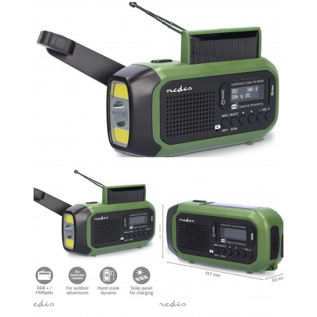 Radio FM/DAB+ Réveil Radio portable USB Solaire – Radio d'urgence avec manivelle