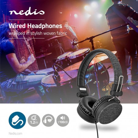 Casque filaire en tissu | Oreillette | Câble audio de 1,2 m | Anthracite/noir