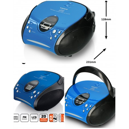 Radio FM Stéréo portable – Lecteur CD noir et bleu