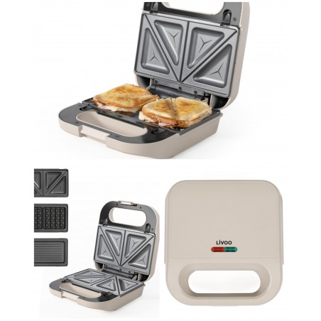 GRILL + GAUFRIER + CROQUE 750 W – 3 sets de plaques interchangeables