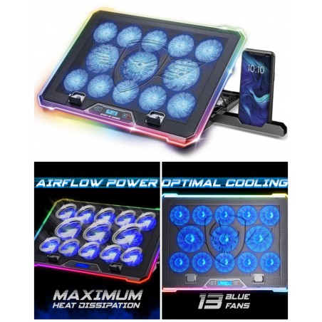 Refroidisseur PC Spirit of gamer AIRBLADE 13 VENTILATEURS pour PC portable Notebook 19" ports 2 USB LED RGB