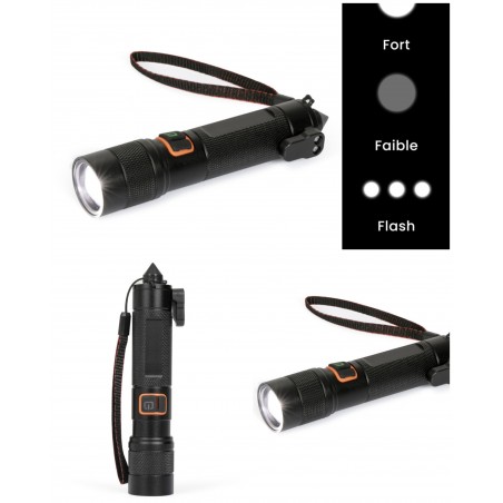 Lampe de poche de survie équipée d’un brise-vitre avec capuchon et d’un coupe-ceinture