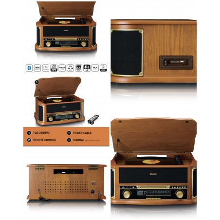 Platine Disque Vinyle vintage Bluetooth rétro BOIS avec Radio – DAB+ FM-USB-RCA/AUX-télécommande-Lecteur CD