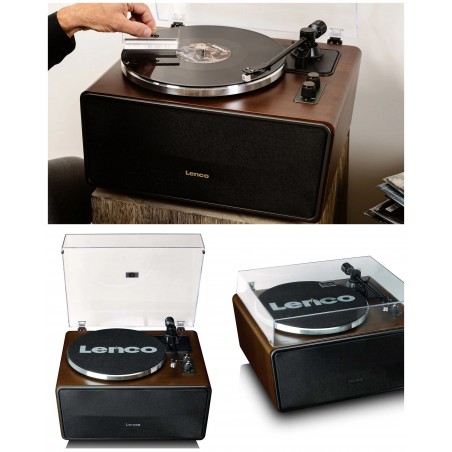 Platine Vinyle rétro vintage – Bluetooth 5.0 – Tout-en-un, 4 haut-parleurs intégrés, Bluetooth – Bois Noyer