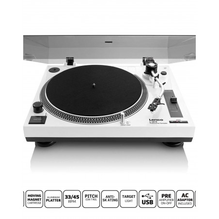 Platine vinyle à entraînement direct – enregistrement USB-PC et sortie ligne RCA 33 tr/min et 45 tr/min