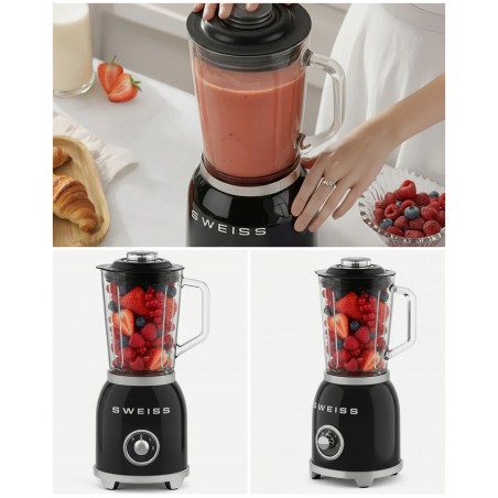 Blender Métal rétro vintage 1 000 W noir type SMEG 1,5 L 2 Vitesses