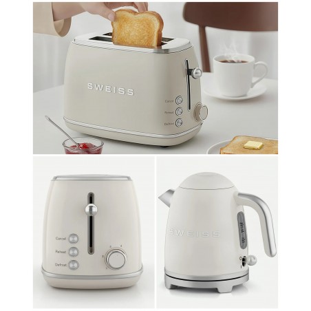 Pack BOUILLOIRE rétro vintage SANS FIL 1 000 W 1 L Beige pastel Inox + grille-pain Beige pastel 2 FENTES Inox
