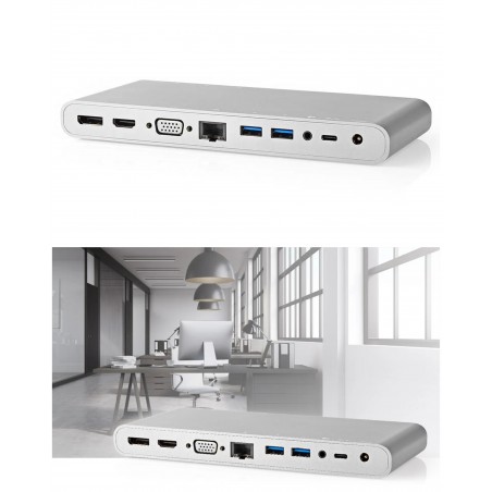 Station d'accueil USB 3.2 Gen 1-USB-C™ Mâle-Display Port femelle – RJ45 Femelle – Sortie HDMI – VGA Femelle