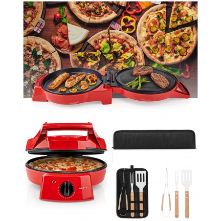Four à Pizza rouge et tartes avec Grill Plancha Revêtement Pierre antiadhésif – Ustensiles Barbecue