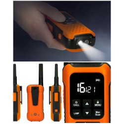 Paire de talkies-walkies 16 CANAUX anti-chocs, portée jusqu’à 10 kilomètres – orange/noir
