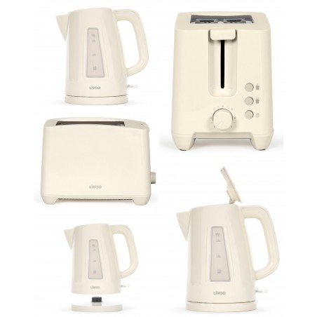 Bouilloire Beige automatique – 1,7 L – 2 200 W – grille-pain Beige 2 fentes 750 W