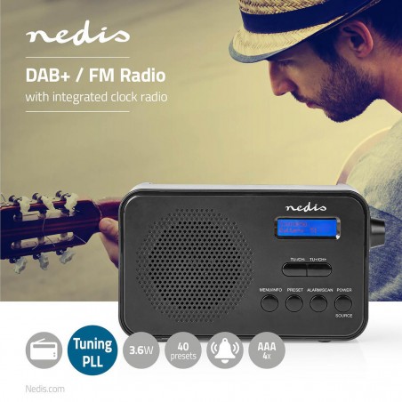 Radio DAB+ | 3,6 W | FM | Fonction Horloge et Alarme | Noir