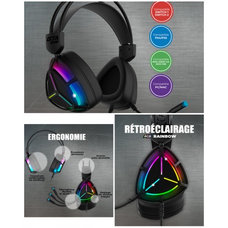 Casque PC gamer RGB PC – PS5 – PS4 – Switch 1-2 – Xbox one-xs