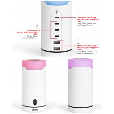 Station de Charge USB et USB-C 20 W 4 ports USB-C + 2 ports USB – LED RGB
