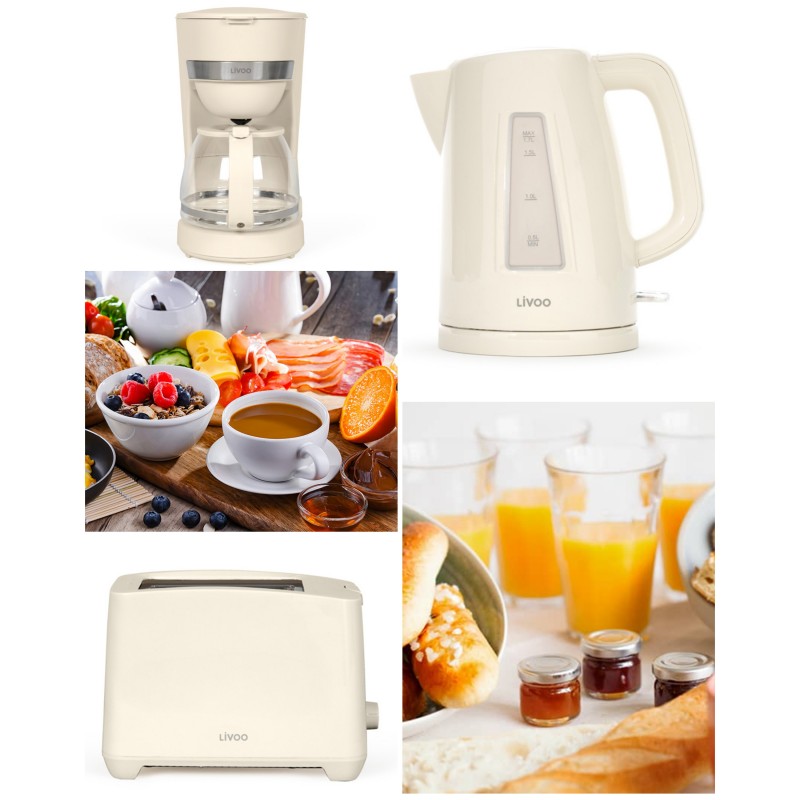Bouilloire électrique 1,7 L – 2 200 W – grille-pain 2 Fentes 750 W – Cafetière