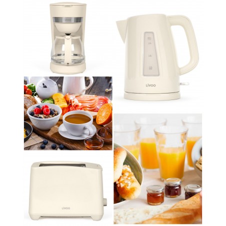 Bouilloire électrique 1,7 L – 2 200 W – grille-pain 2 Fentes 750 W – Cafetière