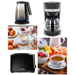 Bouilloire électrique 1,7 L – 2 200 W – grille-pain 2 Fentes 750 W – Cafetière