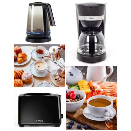 Bouilloire électrique 1,7 L – 2 200 W – grille-pain 2 Fentes 750 W – Cafetière