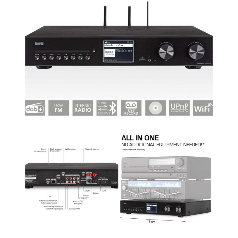 Chaîne Hi-Fi Tout-en-Un DABMAN i560 CD – Lecteur CD, DAB+, FM, Radio Internet & Bluetooth – Amplificateur – Noir