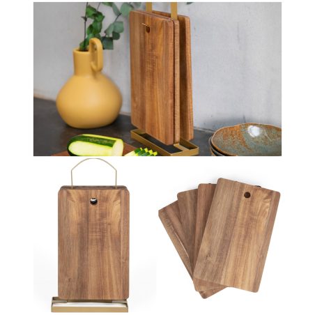 Set de 4 planches à découper en Bois avec support