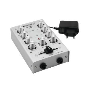 Table de mixage 2 canaux stéréo avec réglage de gain et égaliseur 2 bandes, raccordement par prises RCA