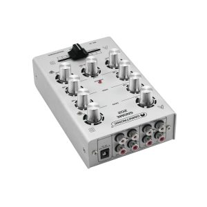 Table de mixage 2 canaux stéréo avec réglage de gain et égaliseur 2 bandes, raccordement par prises RCA