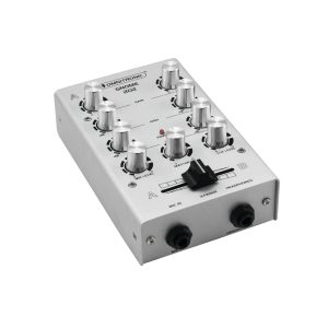 Table de mixage 2 canaux stéréo avec réglage de gain et égaliseur 2 bandes, raccordement par prises RCA