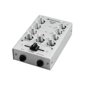 Table de mixage 2 canaux stéréo avec réglage de gain et égaliseur 2 bandes, raccordement par prises RCA