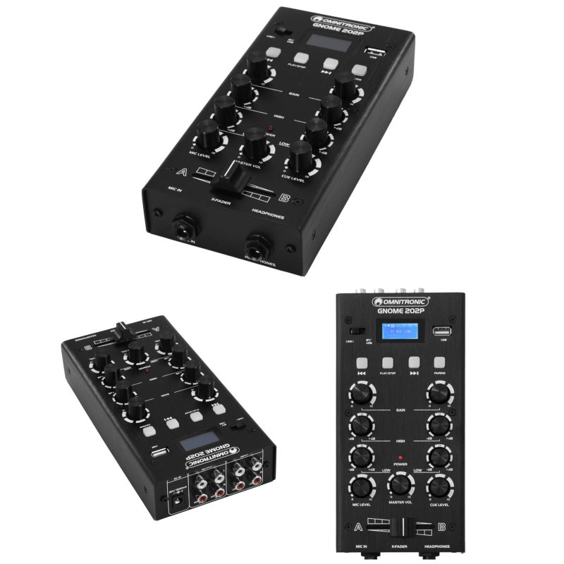 Table de mixage 2 canaux stéréo Bluetooth et lecteur MP3 - réglage de gain et égaliseur 2 bandes, raccordement par prises RCA