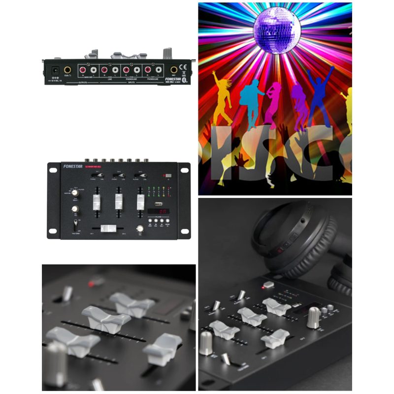Table de mixage 3 canaux stéréo Bluetooth USB MP3 - réglage de gain et égaliseur 2 bandes, raccordement par prises RCA