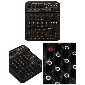 Table de mixage 6 canaux stéréo Bluetooth USB MP3 - Carte son PC - égaliseur 2 bandes, raccordement par prises RCA