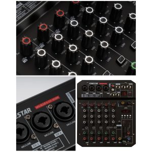 Table de mixage 6 canaux stéréo Bluetooth USB MP3 - Carte son PC - égaliseur 2 bandes, raccordement par prises RCA