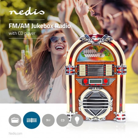 Radio Juke-Box de Table | Lecteur CD Radio FM/AM | 3 W | Marron