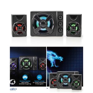 KIT enceinte 2.1 caisson de basses + 2 haut-parleurs  33W LEDS