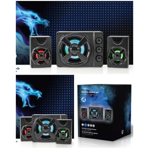 KIT enceinte 2.1 caisson de basses + 2 haut-parleurs  33W LEDS