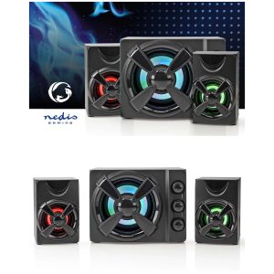 KIT enceinte 2.1 caisson de basses + 2 haut-parleurs  33W LEDS