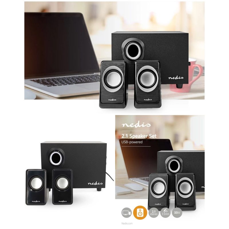 KIT 2.1 Haut-parleur PC 2.1 - 33 W - Entrée de connexions 3,5 mm Alimenté par USB