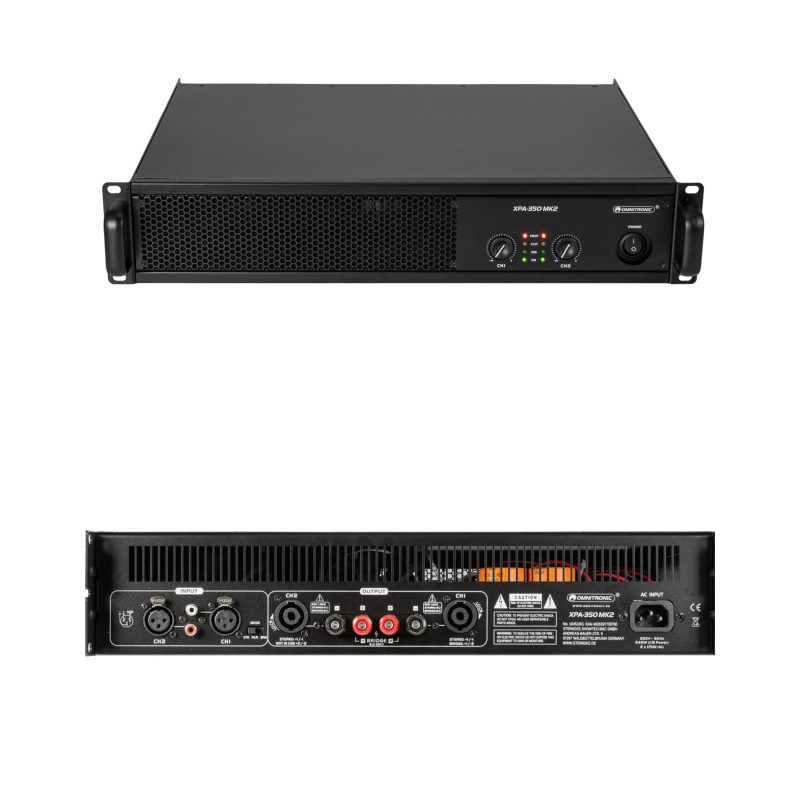 Amplificateur PA Stéréo Classe AB 2 x 175 W RMS / 4 Ω – 2 x 130 W RMS / 8 Ω – Limiteur – XLR/RCA – Rack 19" 2U