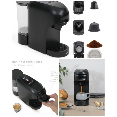 Cafetière Expresso MULTI-CAPSULES 4-en-1 – 20 Bars 1 400 W Ideal pour un cafe serre/long chocolat – Capuccino