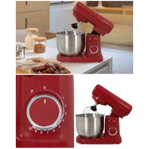 Robot Pâtissier Pétrin 3L Rouge 1500W 10 niveaux de vitesse, fonction pulse