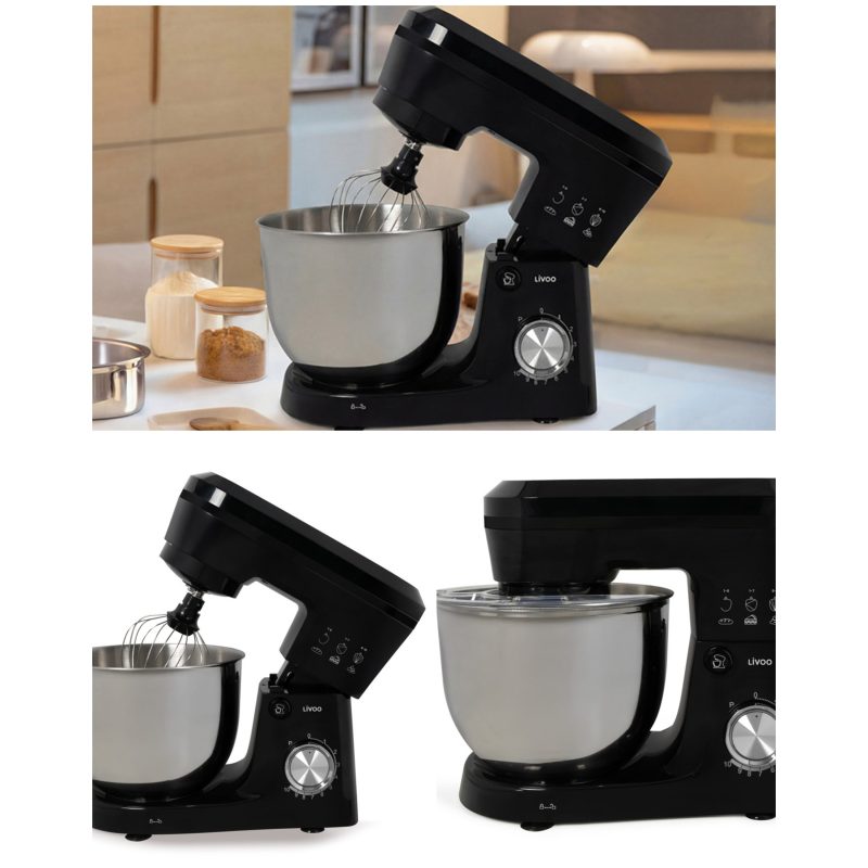 Robot Pâtissier Pétrin 5L Noir 1500W 10 niveaux de vitesse, fonction pulse