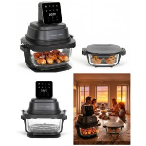 Friteuse sans huile – Air Fryer 4L+1.5L – 1 200W – Multifonctionnelle Marmiton Cuve – 2 Récipients en verre