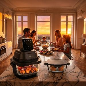 Friteuse sans huile – Air Fryer 4L+1.5L – 1 200W – Multifonctionnelle Marmiton Cuve – 2 Récipients en verre