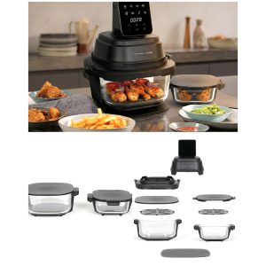 Friteuse sans huile – Air Fryer 4L+1.5L – 1 200W – Multifonctionnelle Marmiton Cuve – 2 Récipients en verre