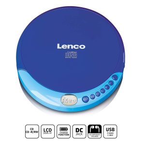 Lecteur CD portable bleu avec fonction de recharge- Ecouteurs