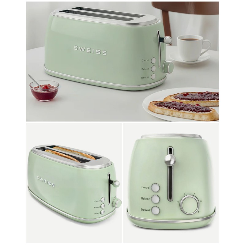 grille-pain vert pastel 2 FENTES Inox – Style SMEG